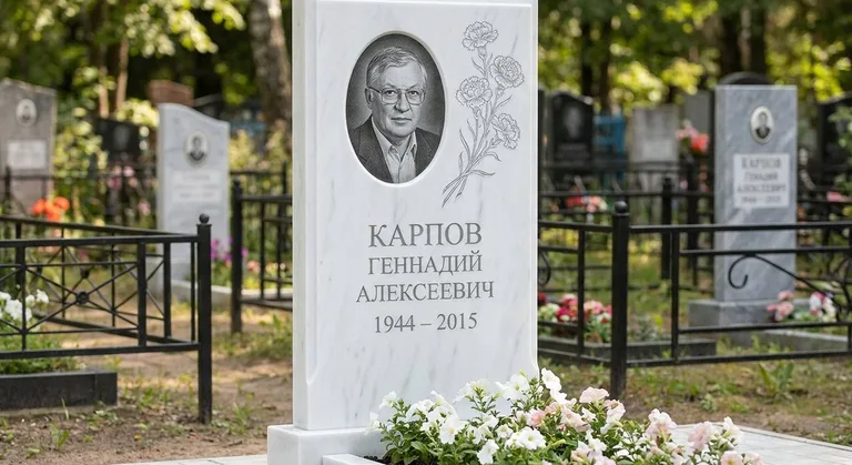 Памятник с гравировкой гвоздик — выполненная работа «Карпов» в Рязани