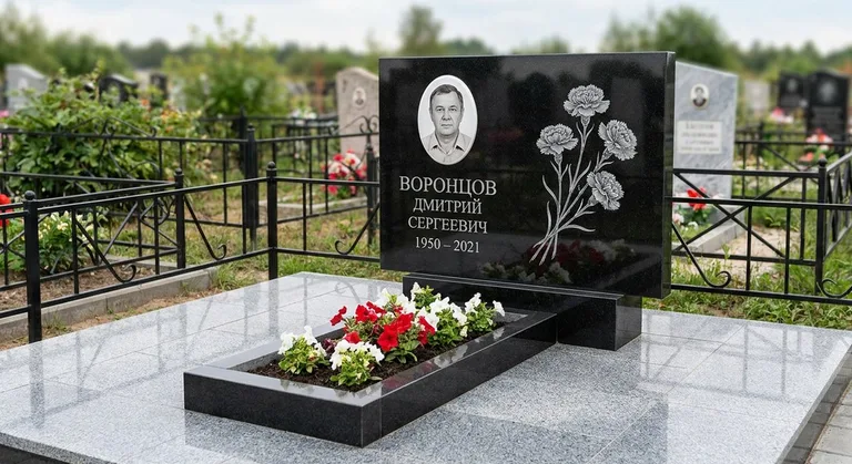 Памятник с гравировкой гвоздик — выполненная работа «Воронцов» в Рязани
