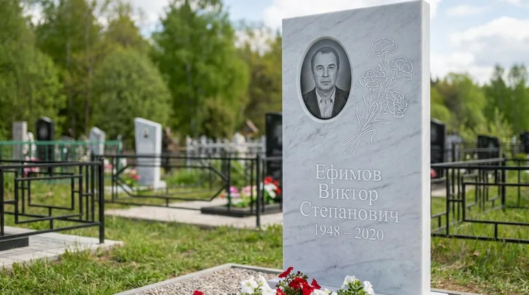 Памятник с гравировкой гвоздик — выполненная работа «Ефимов» в Рязани