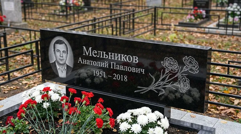 Памятник с гравировкой гвоздик — выполненная работа «Мельников» в Рязани