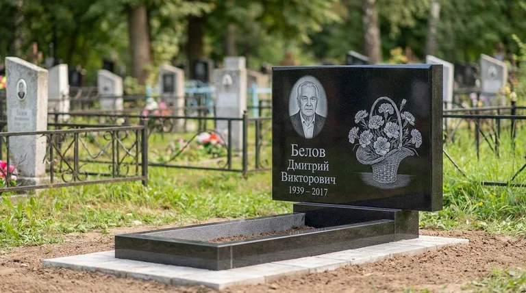 Памятник с гравировкой гвоздик — выполненная работа «Белов» в Рязани