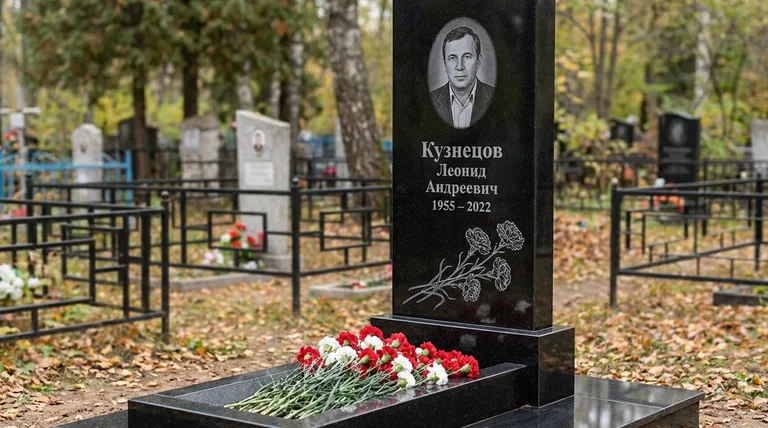 Памятник с гравировкой гвоздик — выполненная работа «Кузнецов» в Рязани