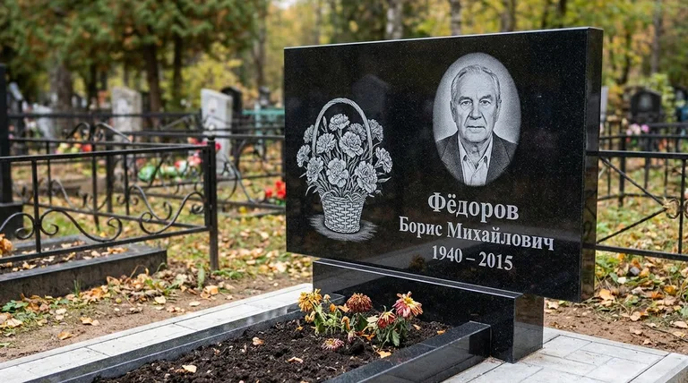 Памятник с гравировкой гвоздик — выполненная работа «Фёдоров» в Рязани