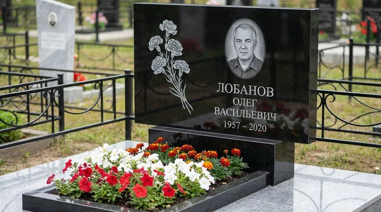 Памятник с гравировкой гвоздик — выполненная работа «Лобанов» в Рязани