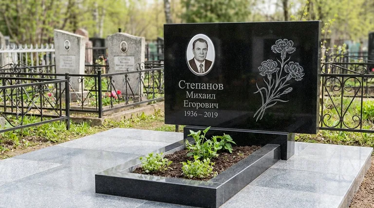 Памятник с гравировкой гвоздик — выполненная работа «Степанов» в Рязани