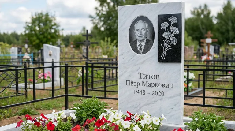 Памятник с гравировкой гвоздик — выполненная работа «Титов» в Рязани