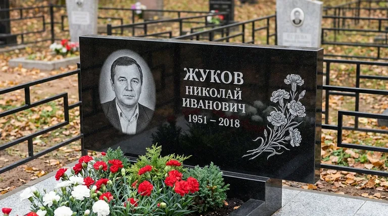 Памятник с гравировкой гвоздик — выполненная работа «Жуков» в Рязани