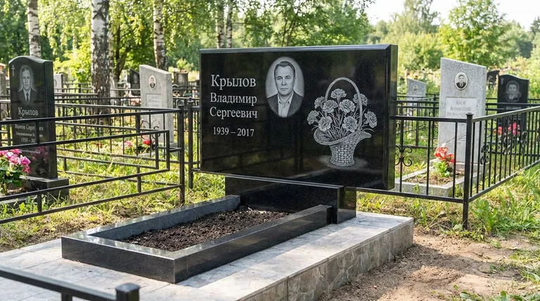 Памятник с гравировкой гвоздик — выполненная работа «Крылов» в Рязани