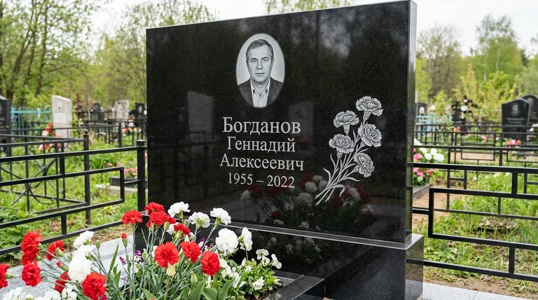 Памятник с гравировкой гвоздик — выполненная работа «Богданов» в Рязани