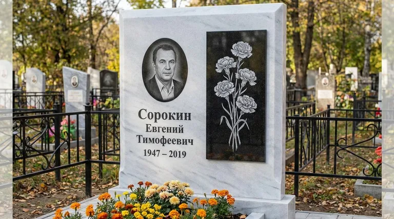 Памятник с гравировкой гвоздик — выполненная работа «Сорокин» в Рязани