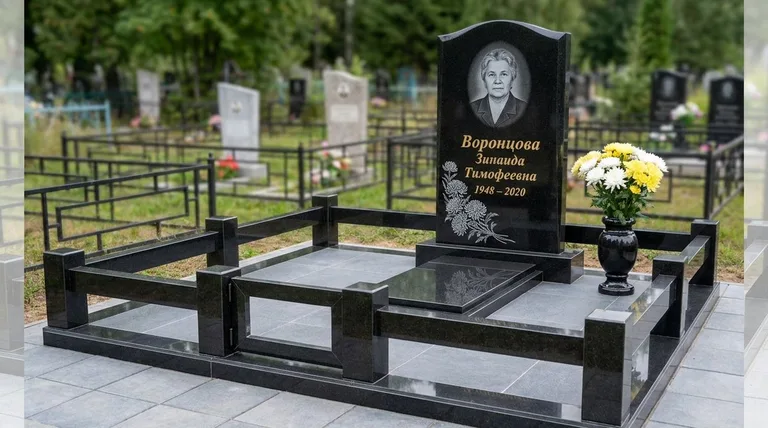 Памятник с гравировкой хризантем — выполненная работа «Воронцова» в Рязани