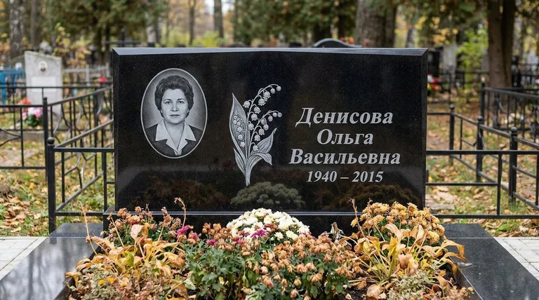 Памятник с гравировкой ландышей — выполненная работа «Денисова» в Рязани