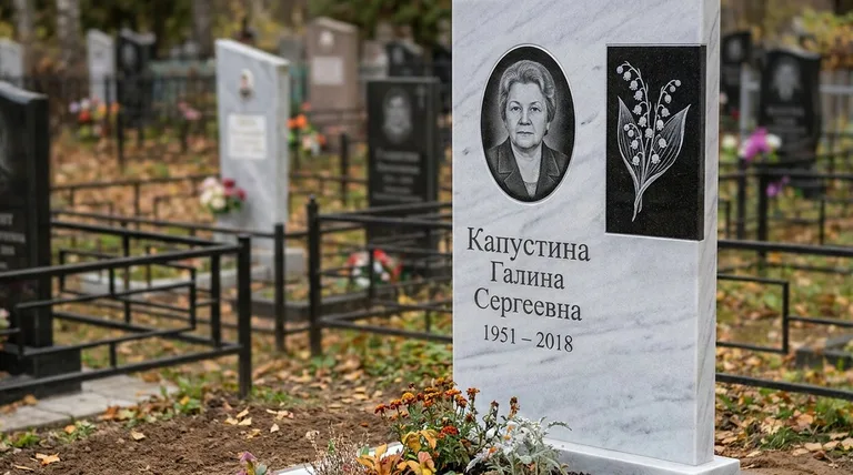 Памятник с гравировкой ландышей — выполненная работа «Капустина» в Рязани
