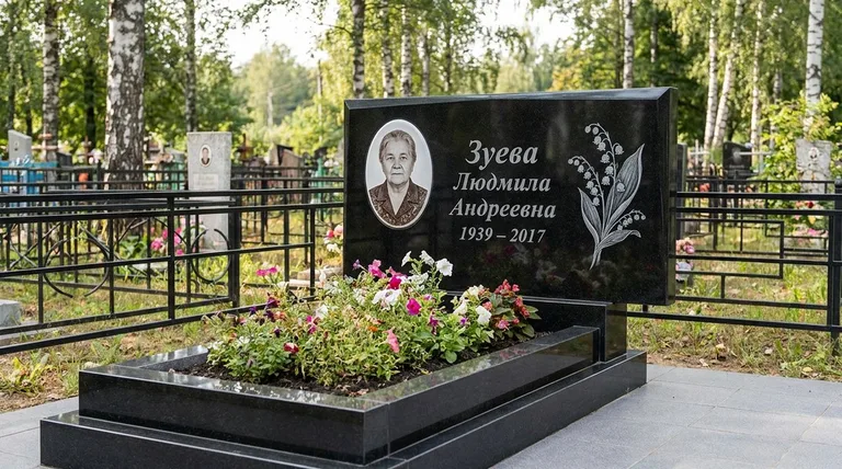 Памятник с гравировкой ландышей — выполненная работа «Зуева» в Рязани