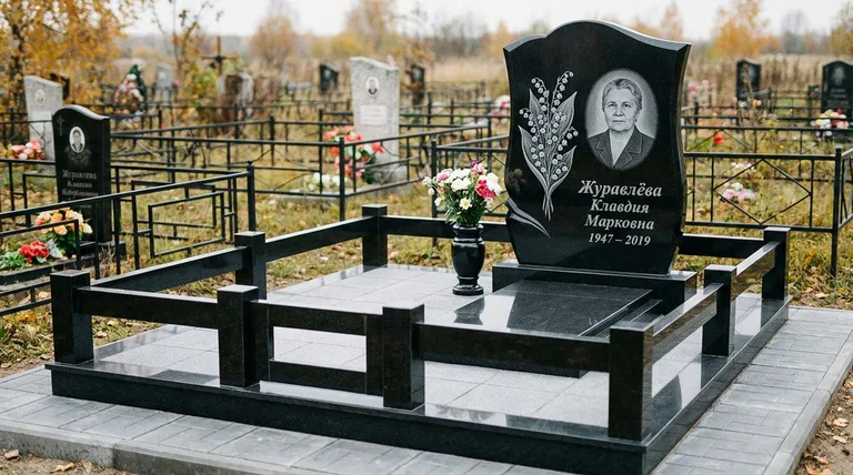 Памятник с гравировкой ландышей — выполненная работа «Журавлёва» в Рязани