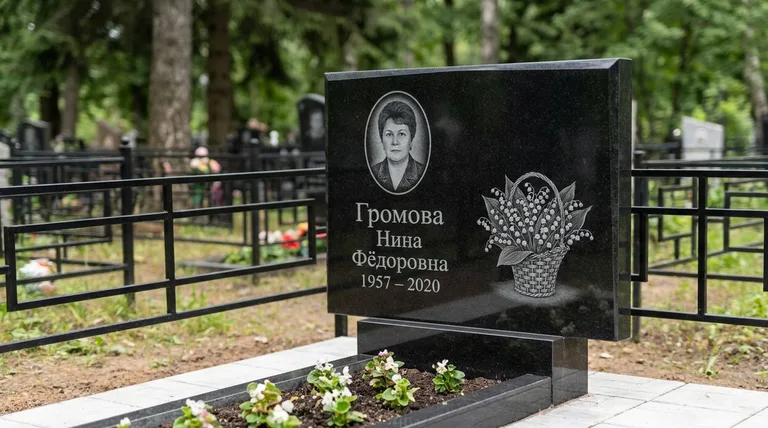 Памятник с гравировкой ландышей — выполненная работа «Громова» в Рязани