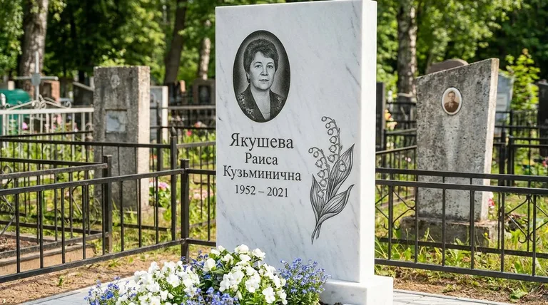 Памятник с гравировкой ландышей — выполненная работа «Якушева» в Рязани