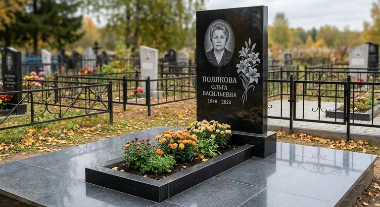 Памятник с гравировкой лилий — выполненная работа «Полякова» в Рязани