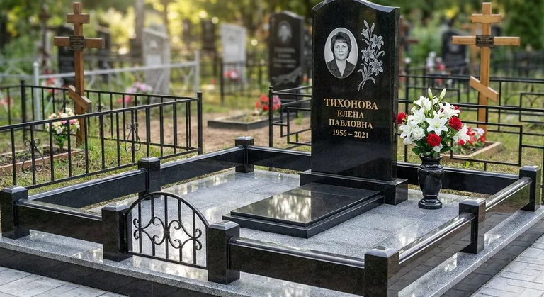 Памятник с гравировкой лилий — выполненная работа «Тихонова» в Рязани