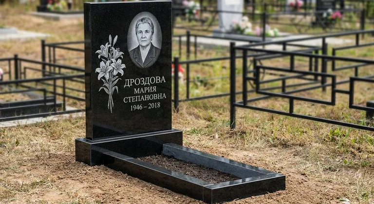 Памятник с гравировкой лилий — выполненная работа «Дроздова» в Рязани