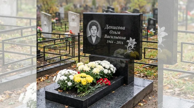 Памятник с гравировкой лилий — выполненная работа «Денисова» в Рязани