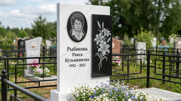 Памятник с гравировкой лилий — выполненная работа «Рыбакова» в Рязани