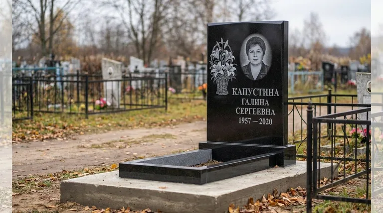 Памятник с гравировкой лилий — выполненная работа «Капустина» в Рязани