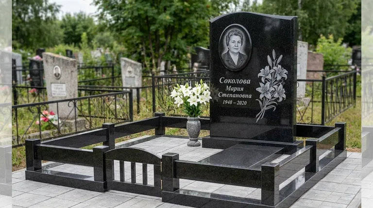 Памятник с гравировкой лилий — выполненная работа «Соколова» в Рязани