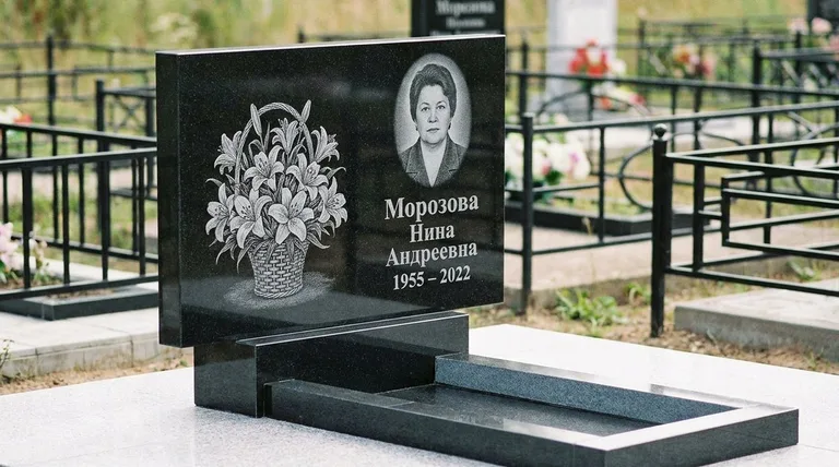 Памятник с гравировкой лилий — выполненная работа «Морозова» в Рязани