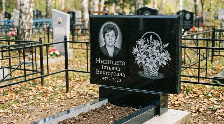 Памятник с гравировкой лилий — выполненная работа «Никитина» в Рязани