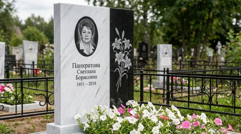 Памятник с гравировкой лилий — выполненная работа «Панкратова» в Рязани