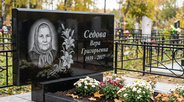Памятник с гравировкой лилий — выполненная работа «Седова» в Рязани