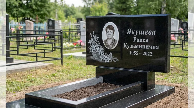 Памятник с гравировкой лилий — выполненная работа «Якушева» в Рязани