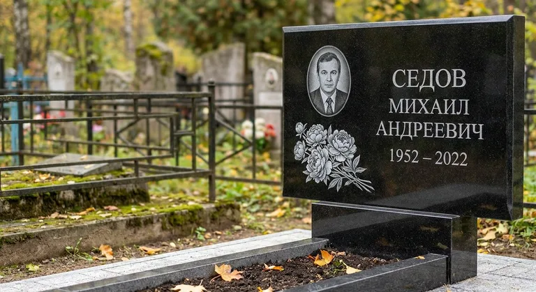 Памятник с гравировкой пионов — выполненная работа «Седов» в Рязани