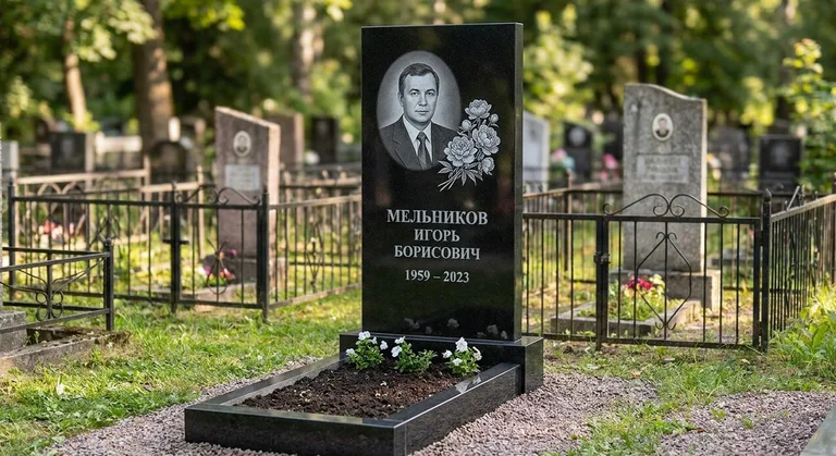 Памятник с гравировкой пионов — выполненная работа «Мельников» в Рязани