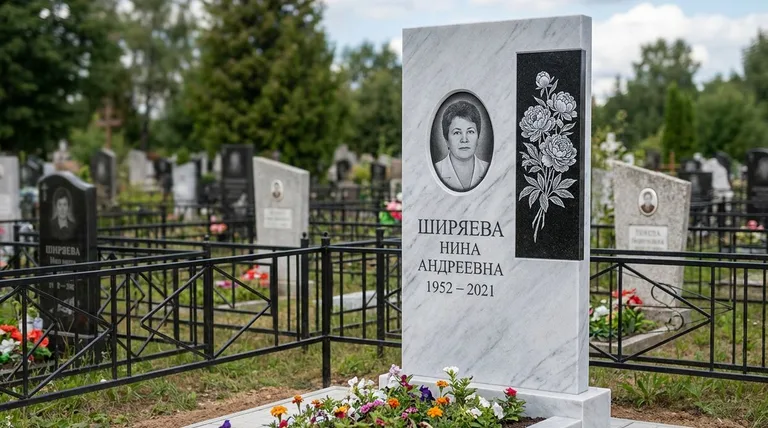 Памятник с гравировкой пионов — выполненная работа «Ширяева» в Рязани