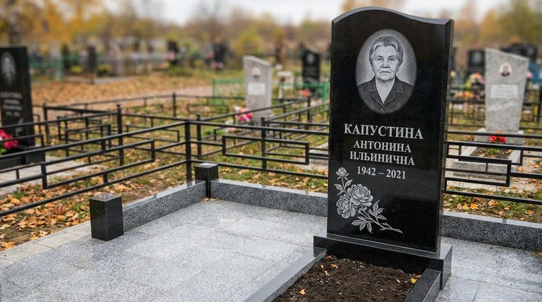 Памятник с гравировкой пионов — выполненная работа «Капустина» в Рязани