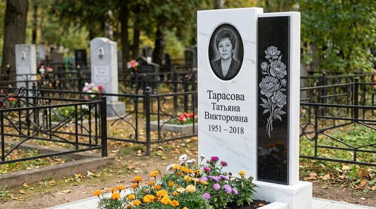 Памятник с гравировкой пионов — выполненная работа «Тарасова» в Рязани