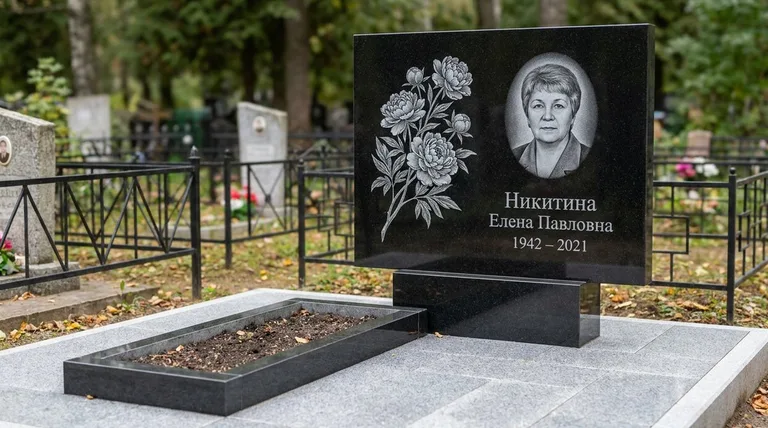 Памятник с гравировкой пионов — выполненная работа «Никитина» в Рязани