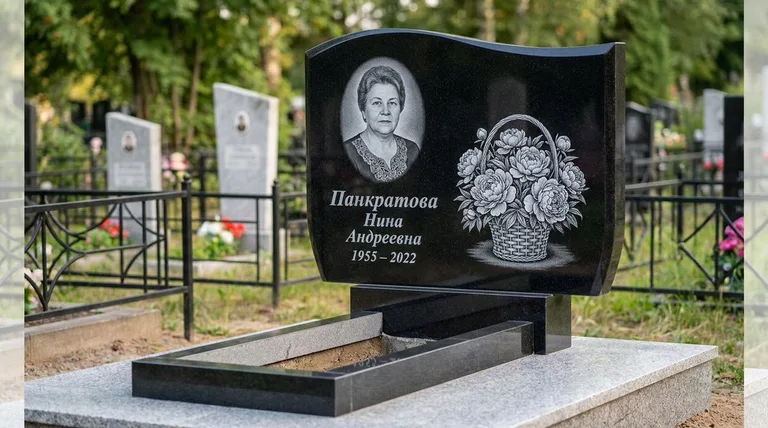 Памятник с гравировкой пионов — выполненная работа «Панкратова» в Рязани