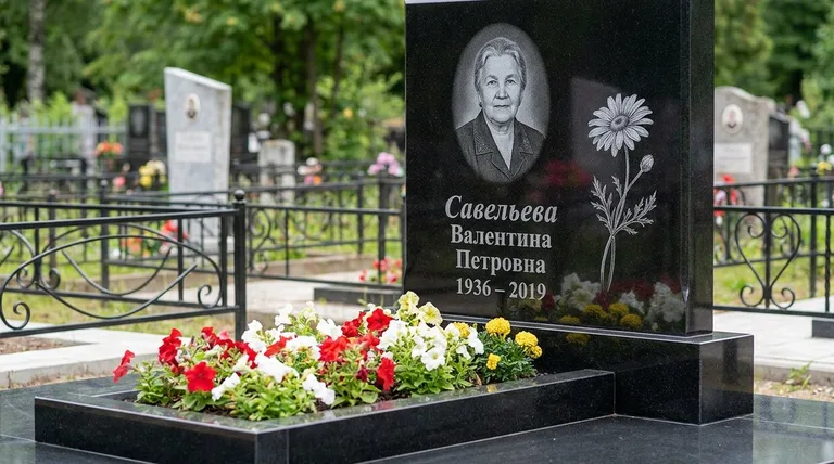 Памятник с гравировкой ромашек — выполненная работа «Савельева» в Рязани
