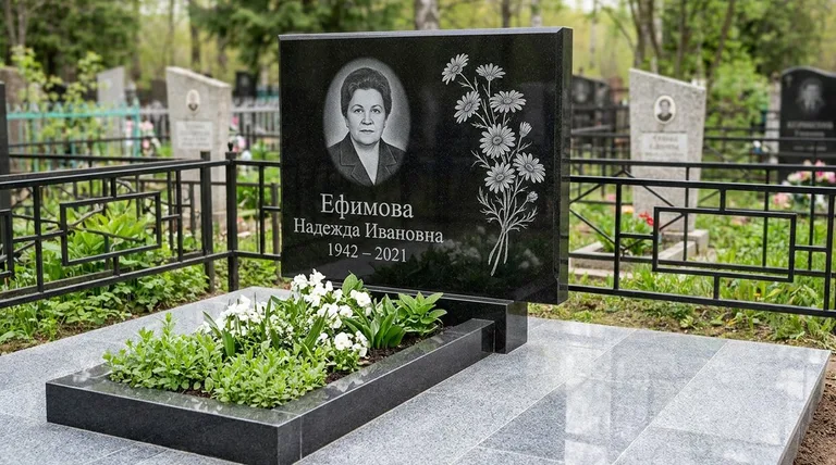 Памятник с гравировкой ромашек — выполненная работа «Ефимова» в Рязани