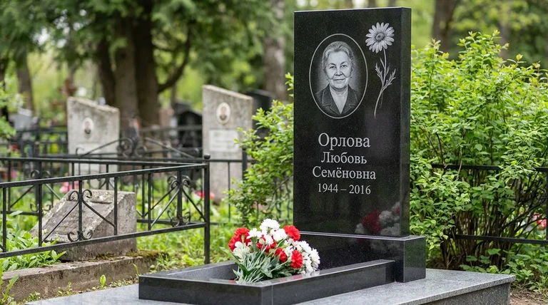 Памятник с гравировкой ромашек — выполненная работа «Орлова» в Рязани