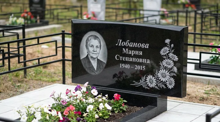 Памятник с гравировкой ромашек — выполненная работа «Лобанова» в Рязани