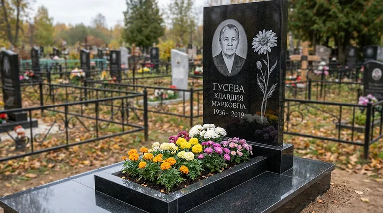 Памятник с гравировкой ромашек — выполненная работа «Гусева» в Рязани