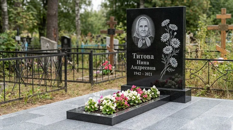Памятник с гравировкой ромашек — выполненная работа «Титова» в Рязани