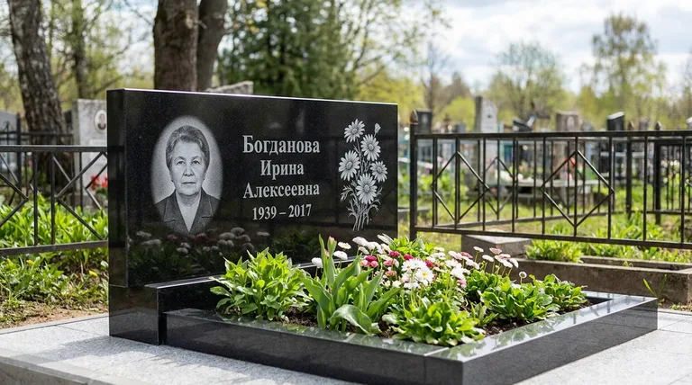 Памятник с гравировкой ромашек — выполненная работа «Богданова» в Рязани