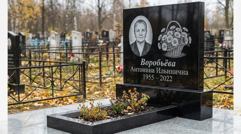 Памятник с гравировкой ромашек — выполненная работа «Воробьёва» в Рязани