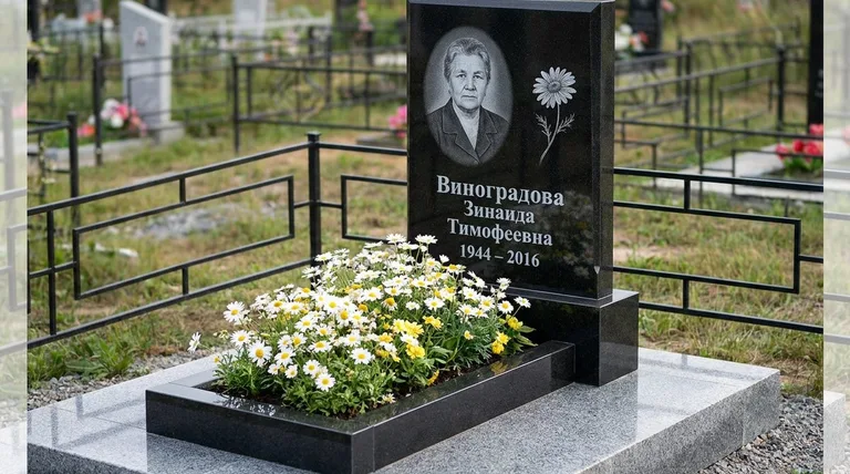 Памятник с гравировкой ромашек — выполненная работа «Виноградова» в Рязани