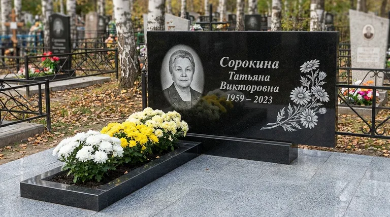 Памятник с гравировкой ромашек — выполненная работа «Сорокина» в Рязани